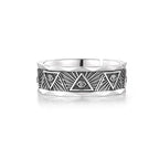 Dark Engraved Symbol Adjustable Open Ring — Stainless Steel