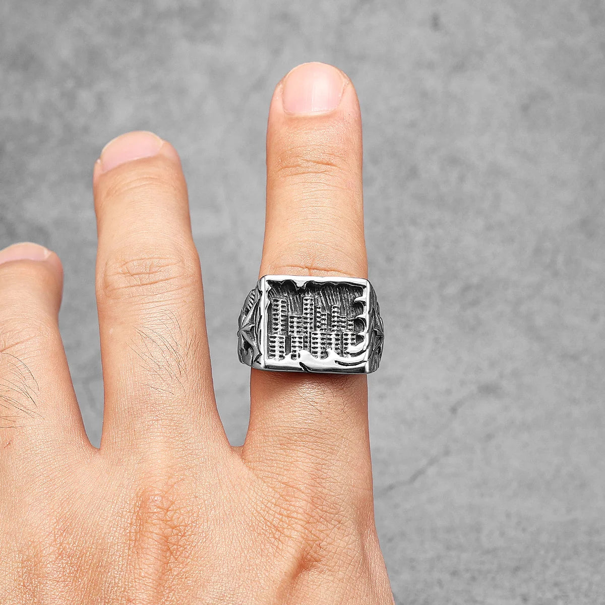 City Carving Ring Stainless Steel Minimal