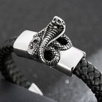 Punk Gothic Men's Snake Head Body Bracelet Man Distressed 316L Stainless Steel & Leather Wrap Bracelet for Men Animal