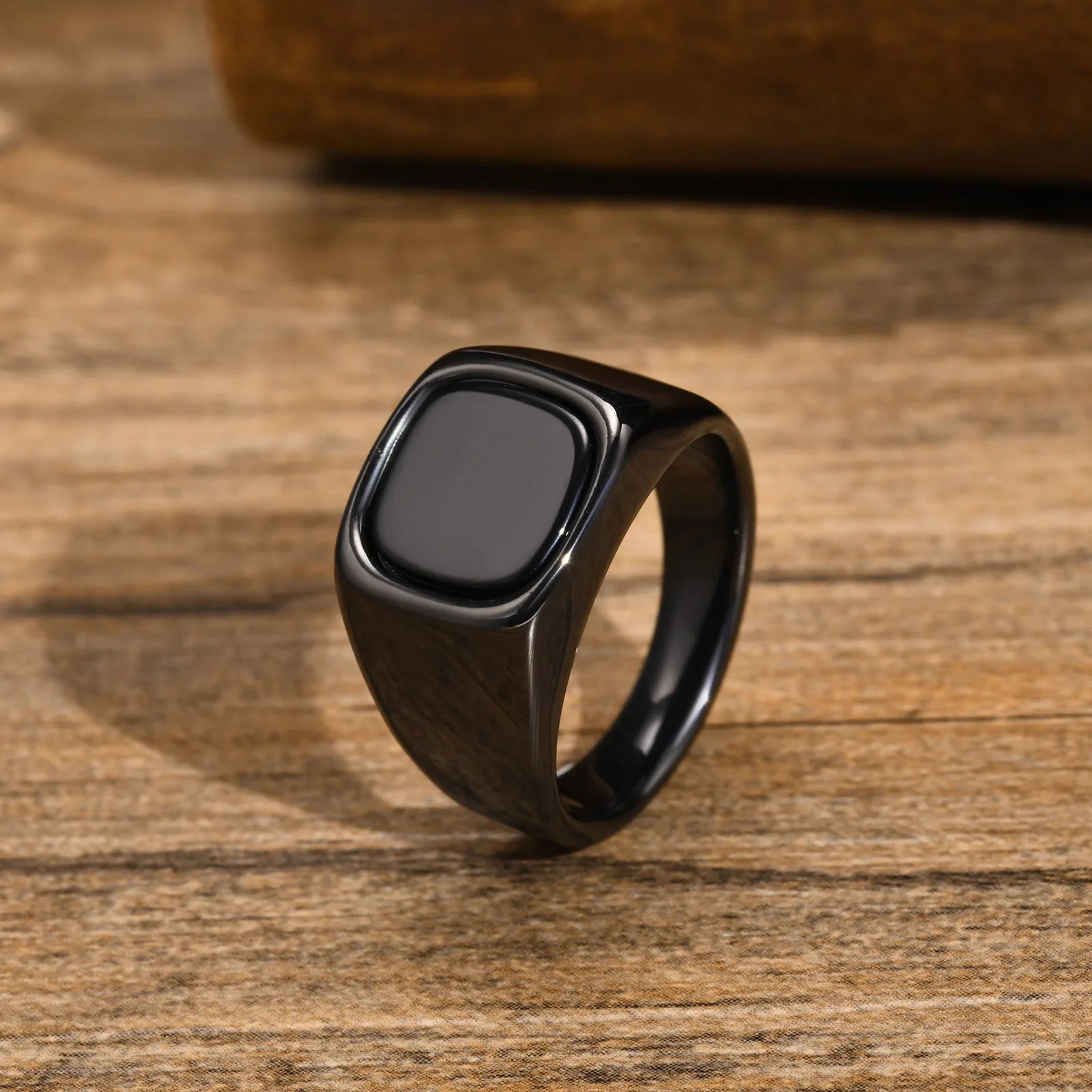 Stylish Black Stone Rings for Men Boys,Waterproof Stainless Steel Geometric Square Ring Signet Ring,Jewelry Gifts for