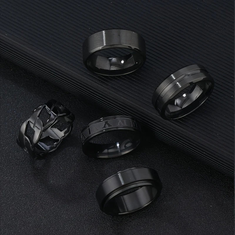 Roman Numeral Spinner Ring Set — Stainless Steel