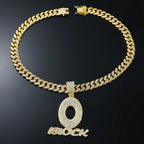 Trendy Hip Hop Letter Charm Letter O Block Pendant Necklace For Women Men Bling Iced Out Cuban Chain Necklaces Charm