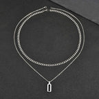 Stylish Geometry Layering Necklaces for Men Women,Silver Color Stainless Steel Rectangle Pendant Neacklace,Birthday