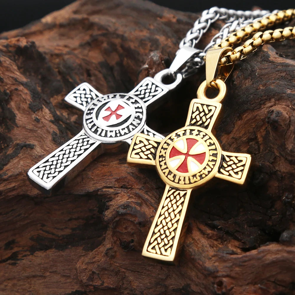Red Cross Shield Pendant — Stainless Steel