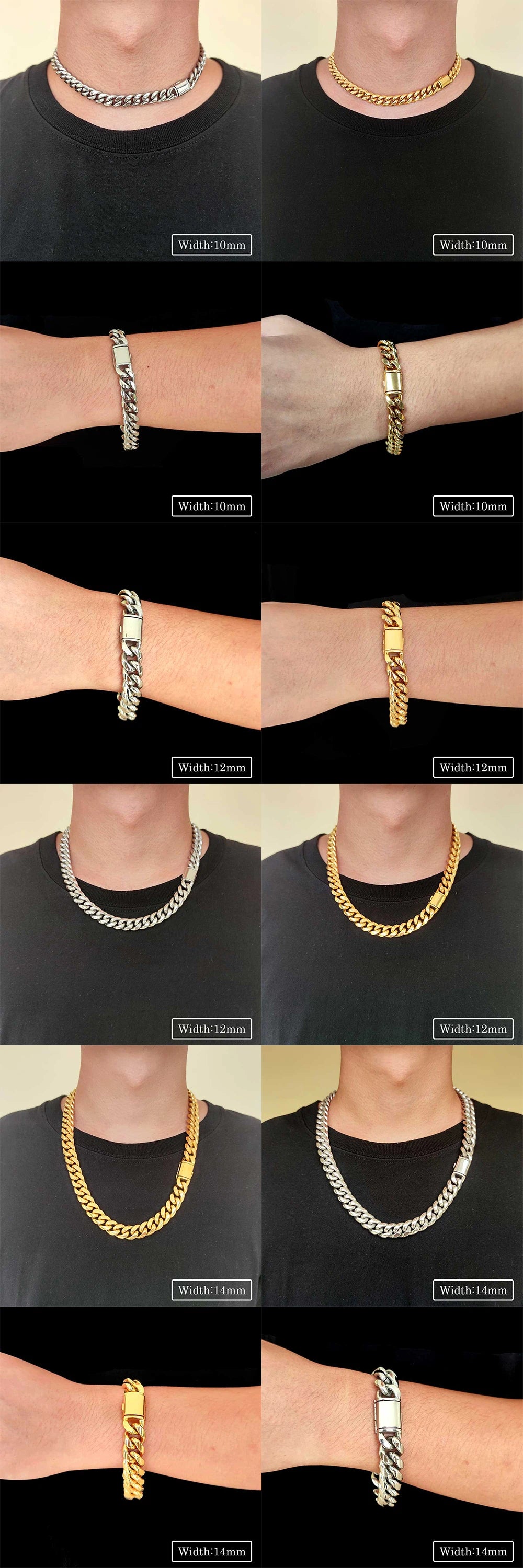 Black Cuban Chain Stainless Steel 8/10/12/14MM