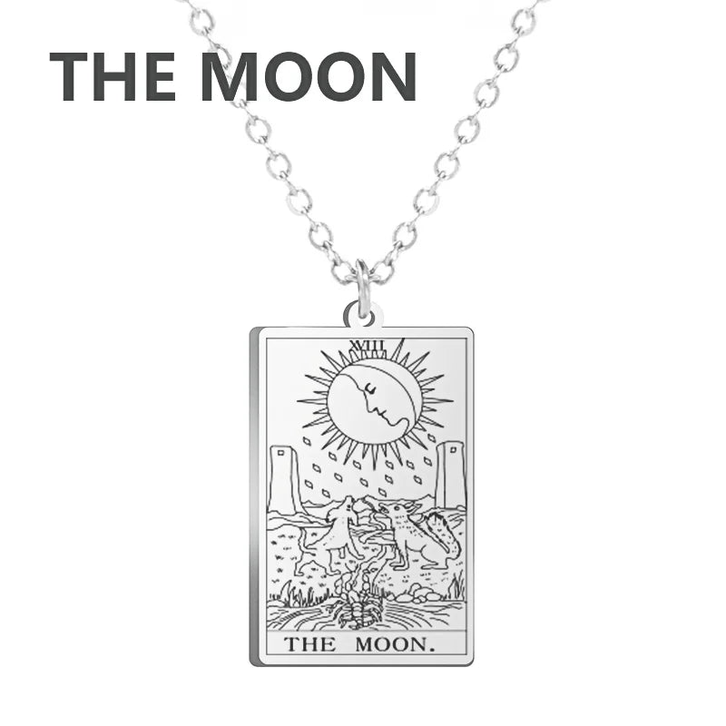 LIKGREAT Tarot Card Necklace Major Arcana Tarots Stainless Steel Necklaces Divination Jewelry Birthday Gift for Women