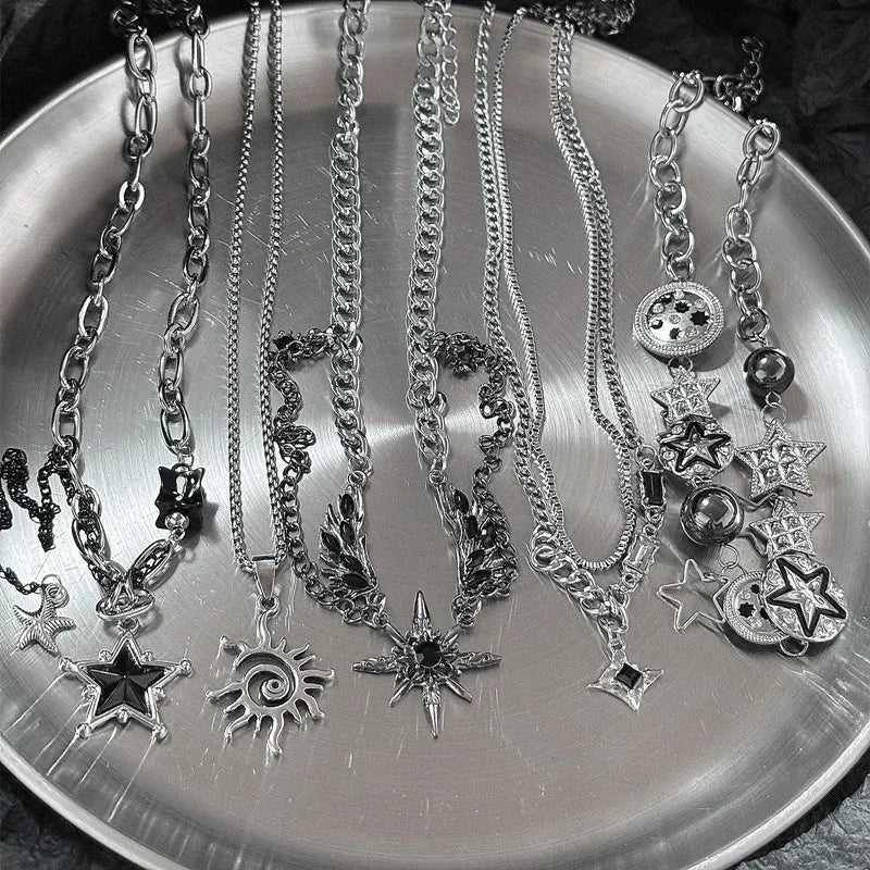 Punk Stainless Steel Star Geometry Pendant necklace for Men Hip Hop Elements Jewelry