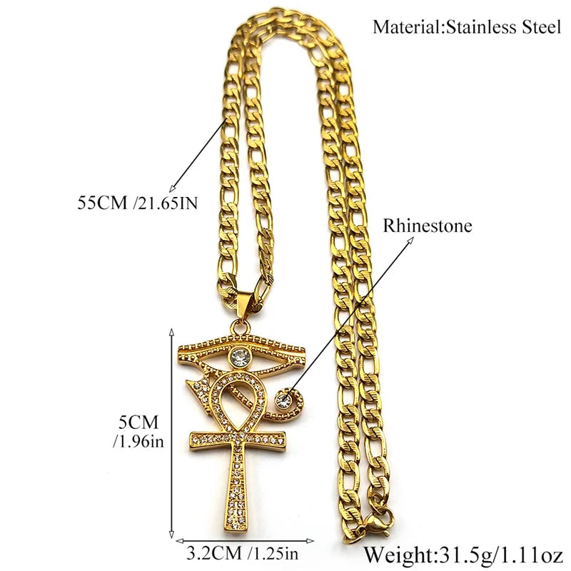 Eye of Horus Ankh Cross Pendant — Stainless Steel