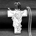 Christian Jesus Crucifix Cross Pendant Necklace — Stainless Steel