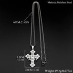 Orthodox Alpha Omega Cross Necklace Men Women Stainless Steel Gold Color Crystal Byzantine Chain Religious Faith