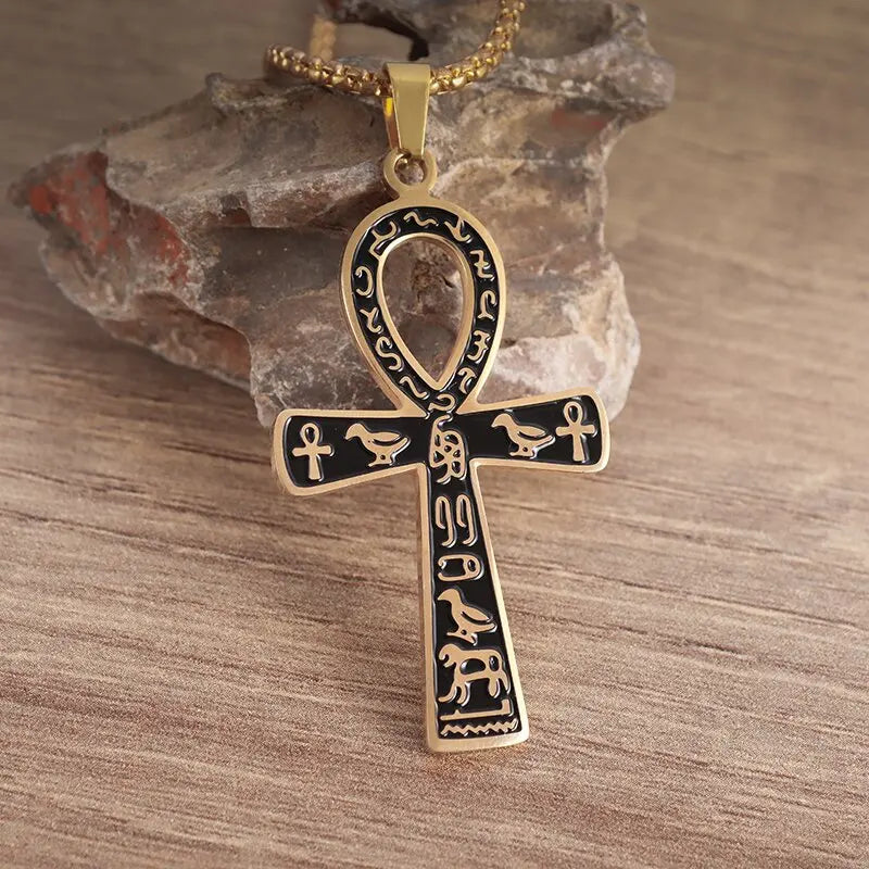 Vintage Egyptian Key of Life Ankh Cross Pendant Horus Patronus Necklace Men's Fashion Pharaoh Amulet Jewelry