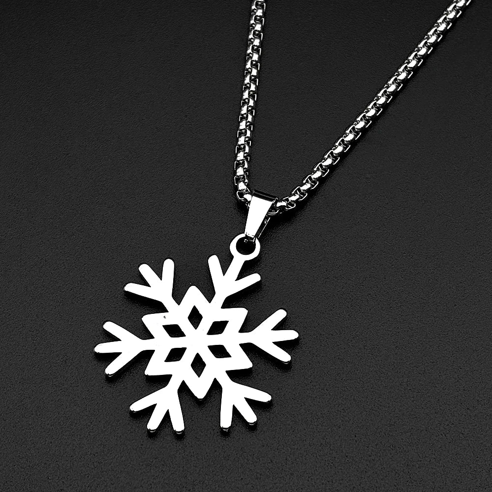 Hollow Snowflake Pendant Necklace For Women Men Stainless Steel Gold Color Fashion Winter Chain Jewelry Minimalist Gift