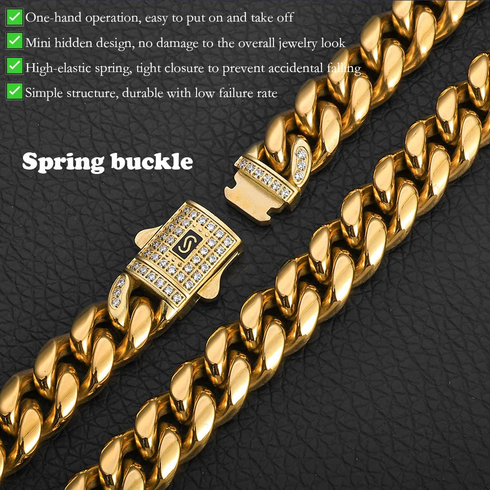 Black Cuban Bracelet Iced Out 8-14MM Stainless Steel