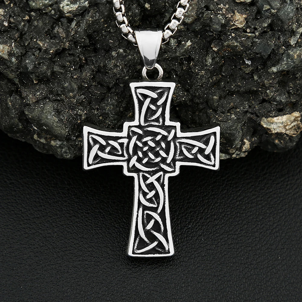 Cross Viking Steel Pendant Blue Eye Stone 316L