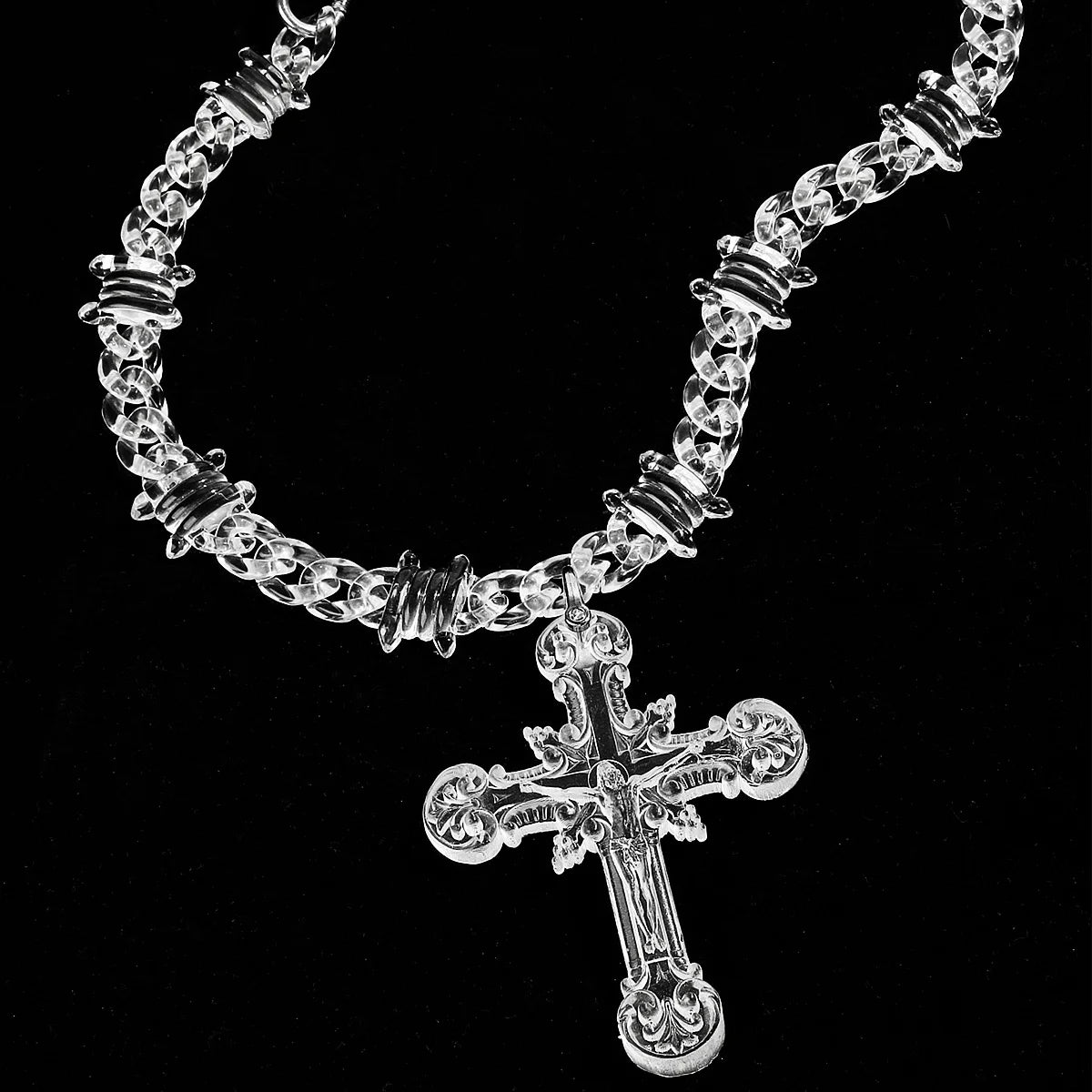 Acrylic Jesus Cross Cuban Necklace — Stainless Steel