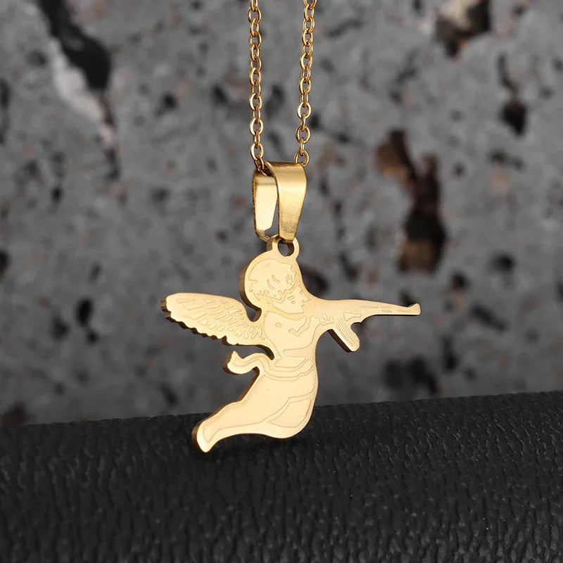 Fashionable and Domineering Ak-47 Submachine Gun Pendant Necklace Suitable for Men\'s Personalized Hip-Hop Rock Punk