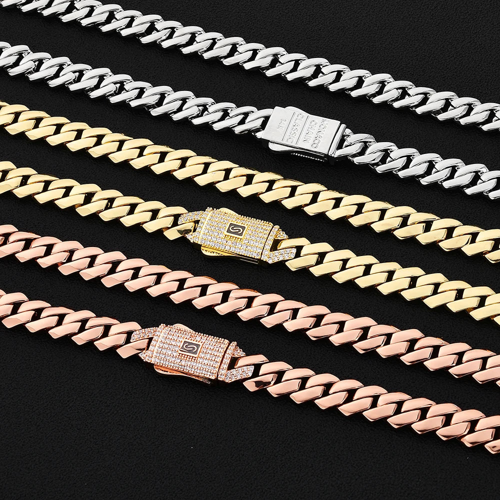 HHIOK Gold Silver Rose Gold Miami Cuban Link Bracelet Men Copper Zircon Iced Out Box Clasp Hip Hop Jewelry