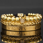3pcs/Set Luxury Royal CZ King Crown Men Bracelets Roman Numeral Braided Adjustable Pulseira