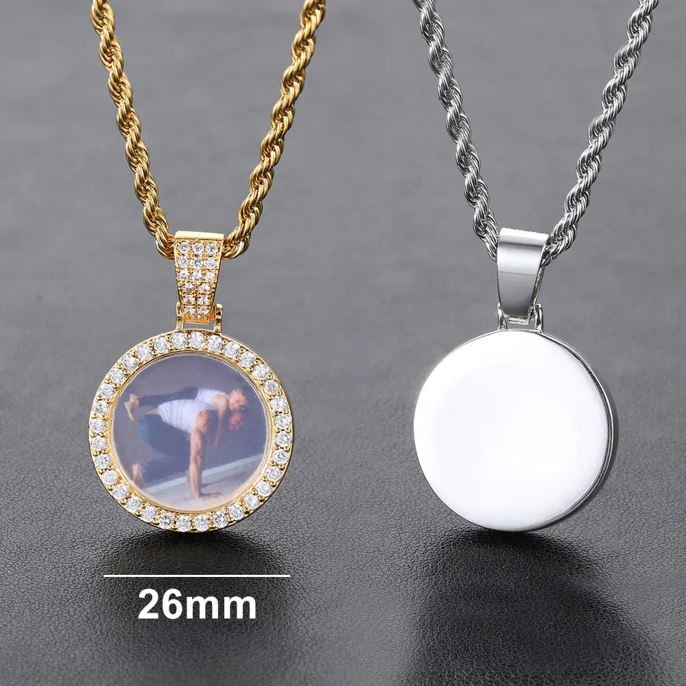 Iced Out Photo Pendant Necklace 26MM