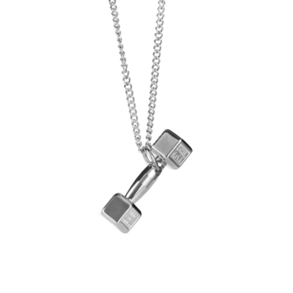 Silver Minimal Dumbbell Pendant Necklace