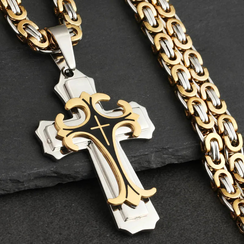 Trinity Latin Cross Multi-Layer Necklace — Stainless Steel