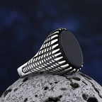 Trendy 316L Stainless Steel Gothic Accessories Black Gem Stone Ring For Man Wome Punk Charm Jewelry Couple&Wedding Gift