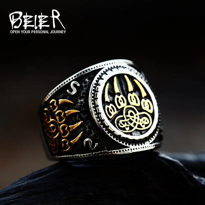 Fashion Viking Rune Pattern Bear claw Celtic knot Ring Stainless Steel Mens Punk Jewelry BR8-739