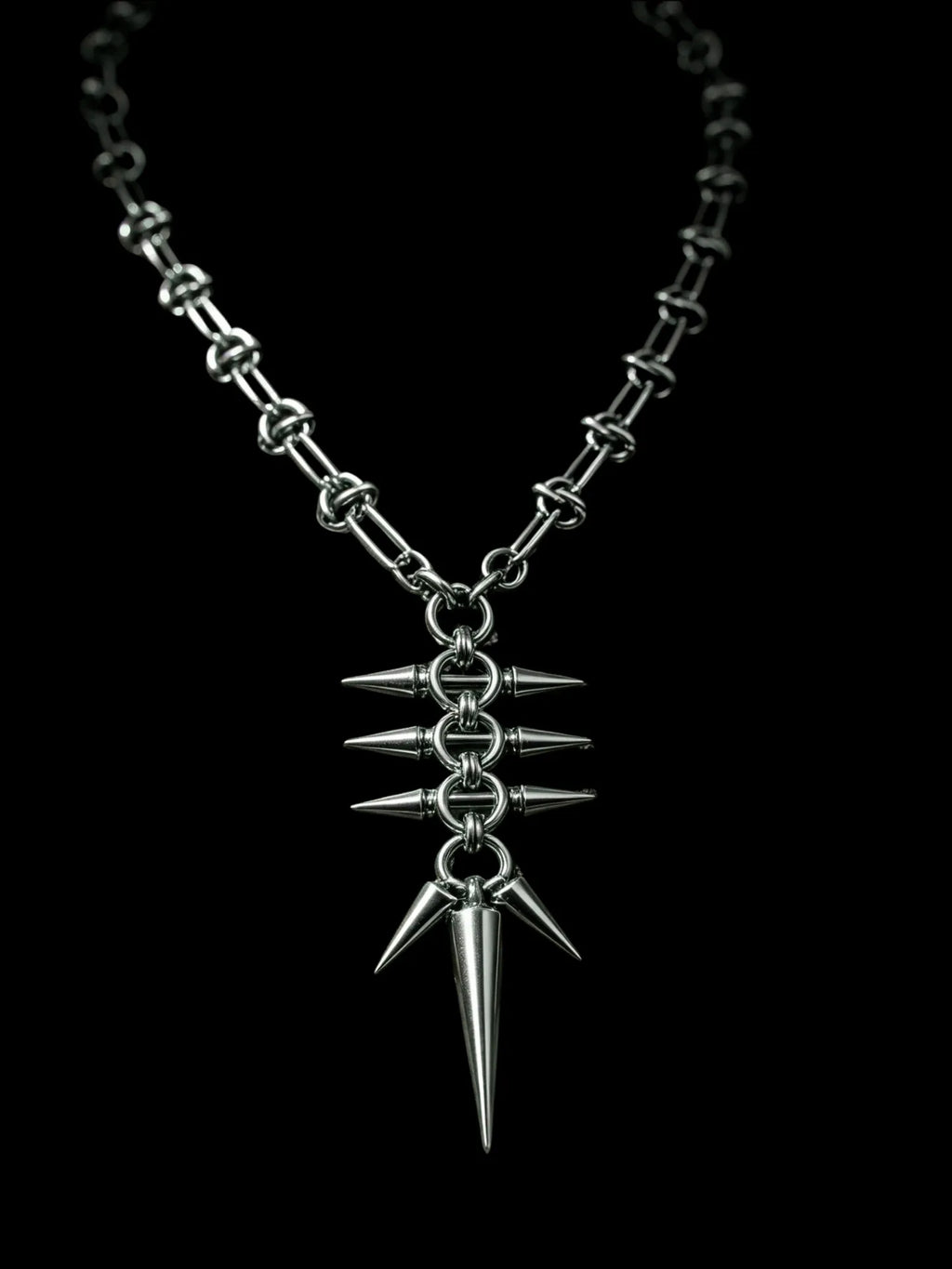 Punk Grunge Goth Rivet Long Spike Pendant Chain Necklace