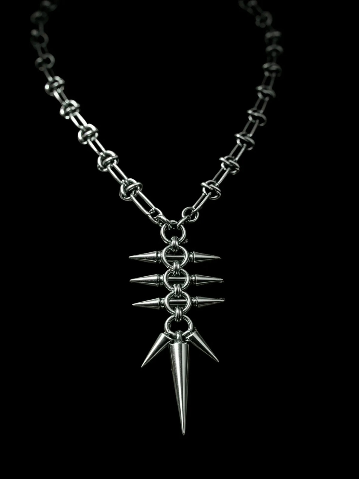 Punk Grunge Goth Rivet Long Spike Pendant Chain Necklace