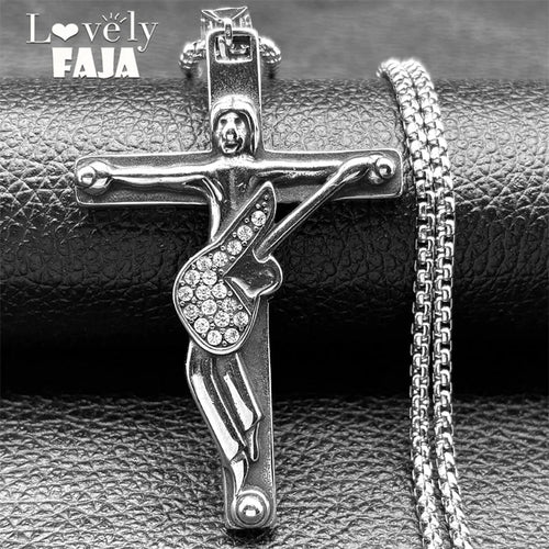 Cross Jesus Crucifix Silver Pendant Guitar Punk