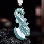 Natural Emerald Blue Water Dragon Phoenix Ax , Ice , Pendant for Men and Women, Jade Ornament