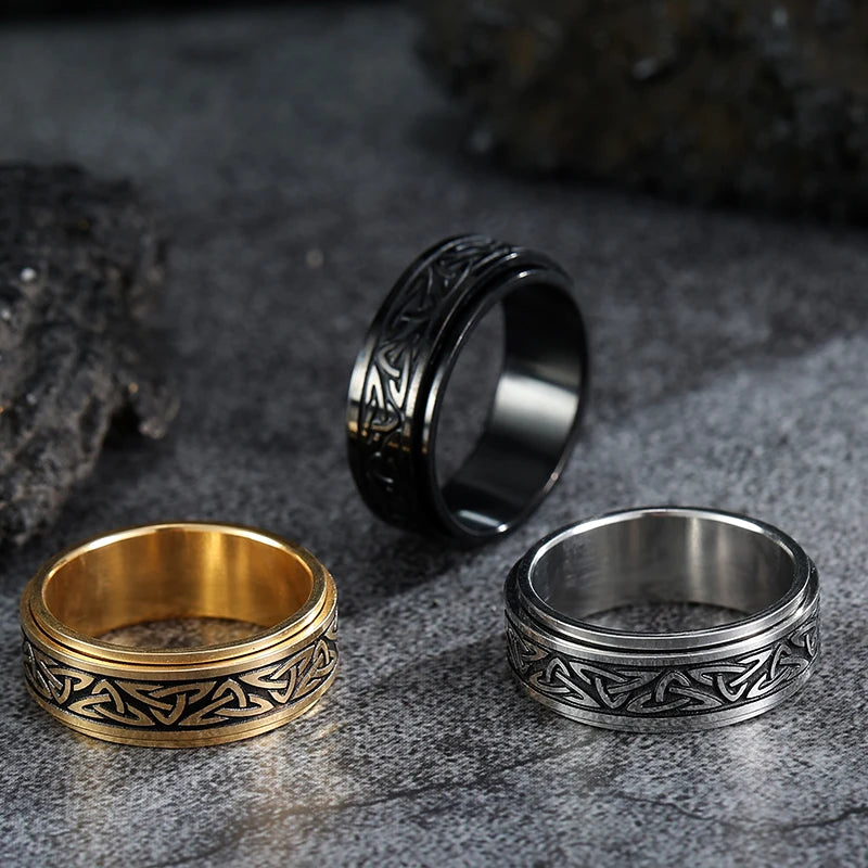 Celts Triangle Knot Stainless Steel Fidget Ring Men Rotatable Decompressionanti Stress And Anxiety Cool Ring Boyfriend