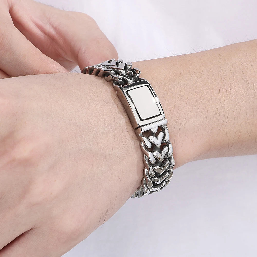 Men Bracelet for Man Gold Color Stainless Steel 16MM Width Heart Shape Chain Bracelets Men's On Hand Wrist Jewelry