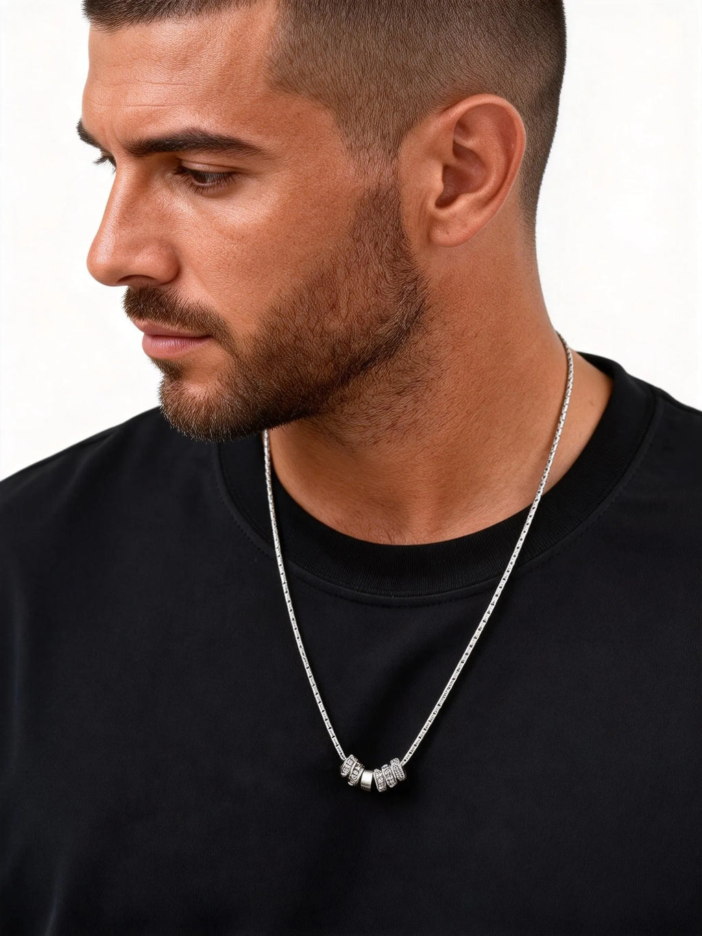 Stylish Luxury Zircon Round Ring Pendant Necklace, High Quality Waterproof Stainless Steel Necklace for Men, Fashion