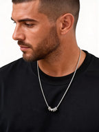 Stylish Luxury Zircon Round Ring Pendant Necklace, High Quality Waterproof Stainless Steel Necklace for Men, Fashion