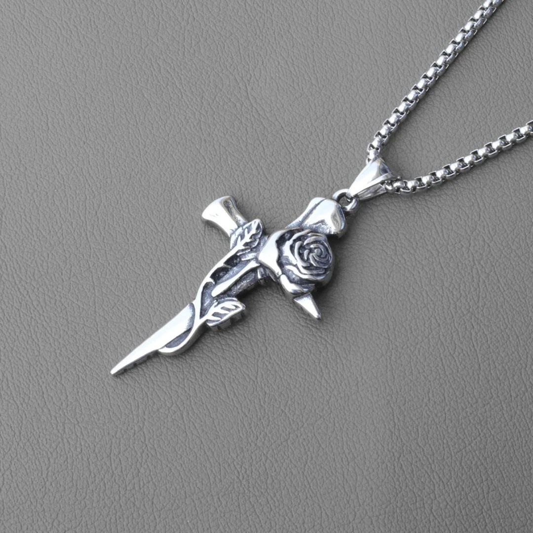 Hip Hop Retro Rose Cross Titanium Steel Men's Necklace Vintage Alloy Steel Accessory Pendant Necklace Gifts