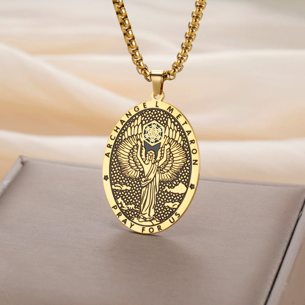 Retro Saint Religious Necklaces for Women Men Archangel Metatron Pendant Patron Saint Amulet Medal Religion Religious