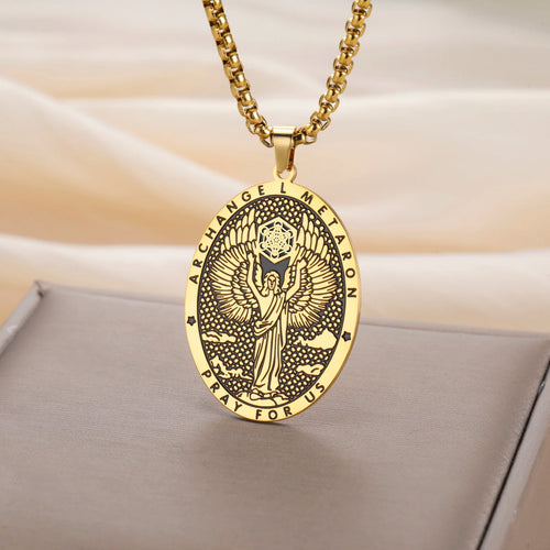 Retro Saint Religious Necklaces for Women Men Archangel Metatron Pendant Patron Saint Amulet Medal Religion Religious