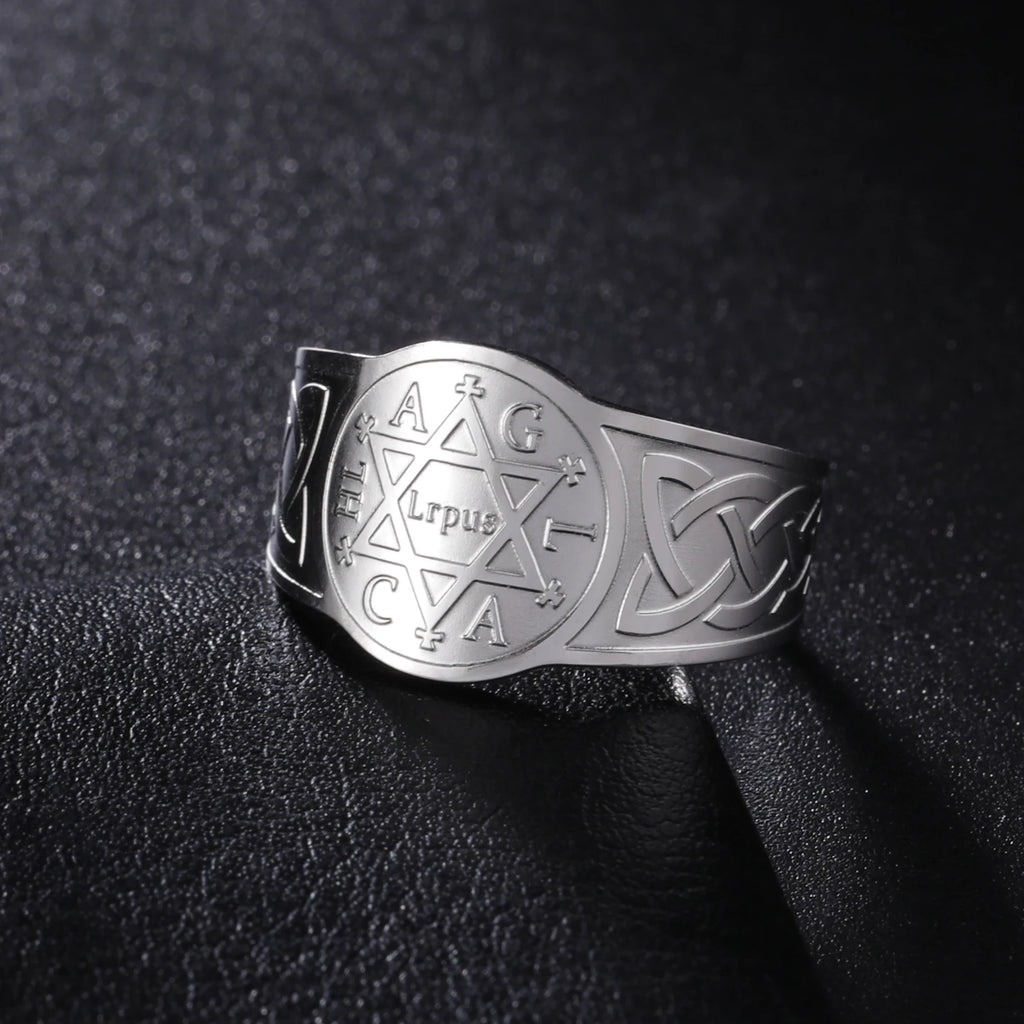 LIKGREAT Star of David Stainless Steel Ring for Men Women Vintage Celtics Knot Open Rings Amulet Wiccan Jewish Jewelry