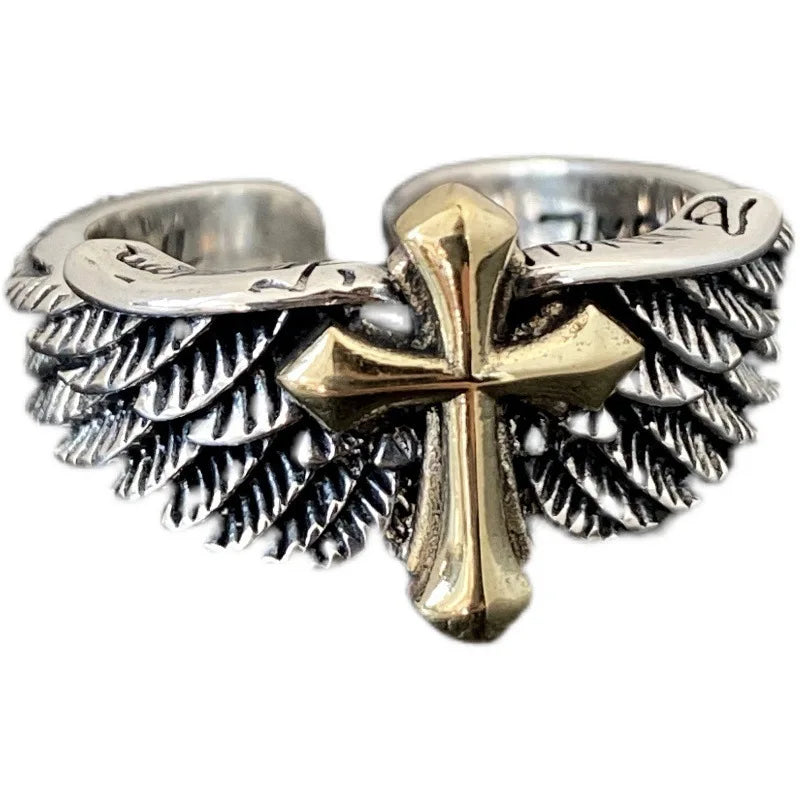 Cross Steel Ring Retro Angel Style