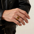 Gold Color Pinky Ring for Men Women,Stainless Steel Tiger Eye Stone Signet Ring,Dainty Chic Party Jewelry Gift