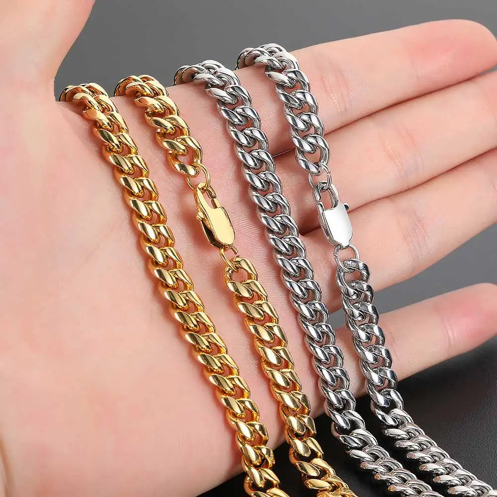 Gold Stainless Steel Cuban Chain Necklace 4-8MM