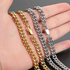 Gold Stainless Steel Cuban Chain Necklace 4-8MM