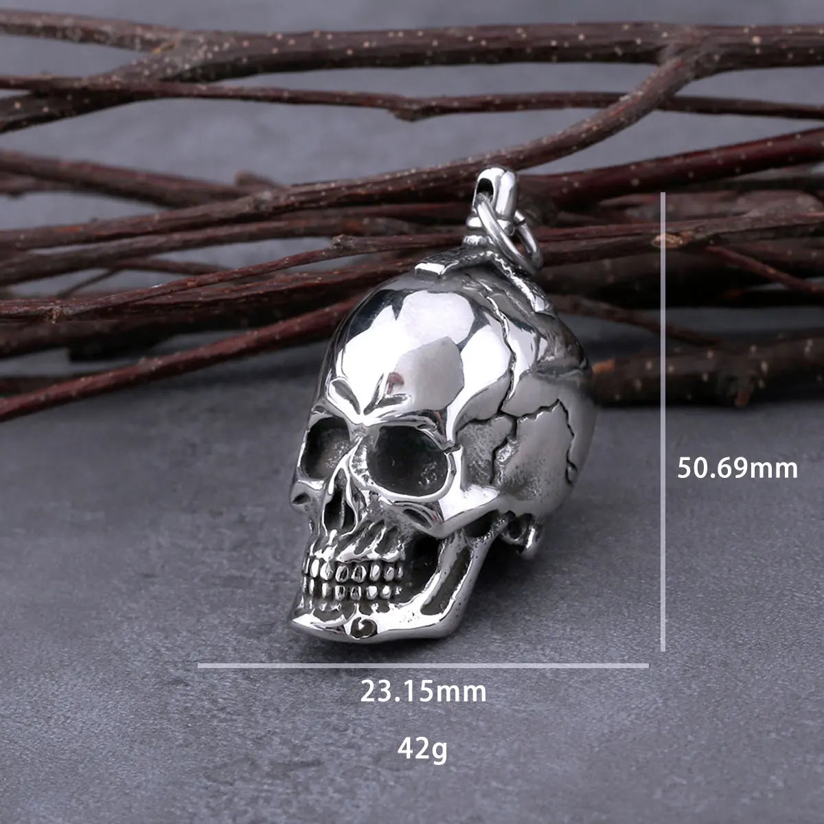 Large Gothic Skull Pendant Necklace — Stainless Steel