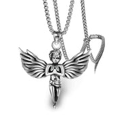 Silver Angel Wing Feather Pendant Necklace