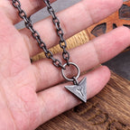 "Algiz"Rune Iron Color Viking spear Pendant Necklace with Stainless Steel Chain As Men Gift with wooden box