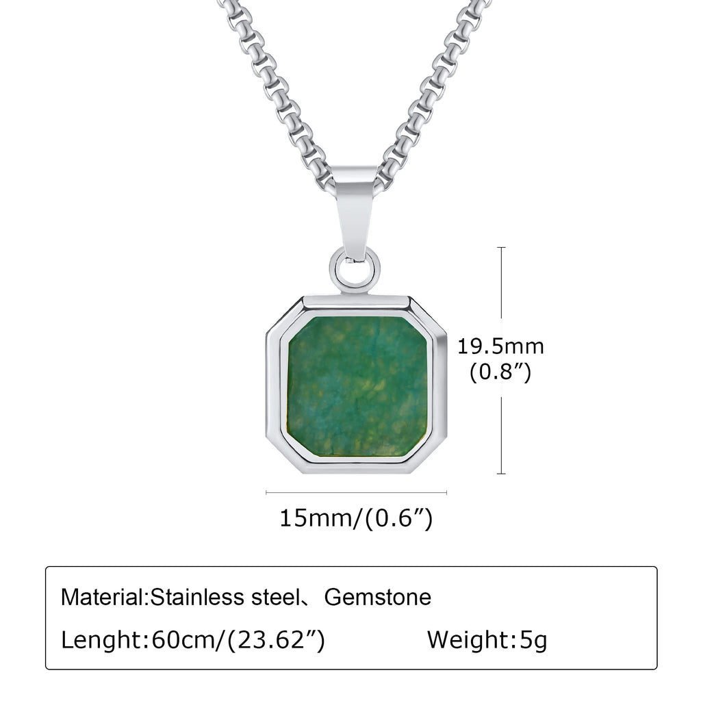 Natural Stone Geometric Pendant — Stainless
