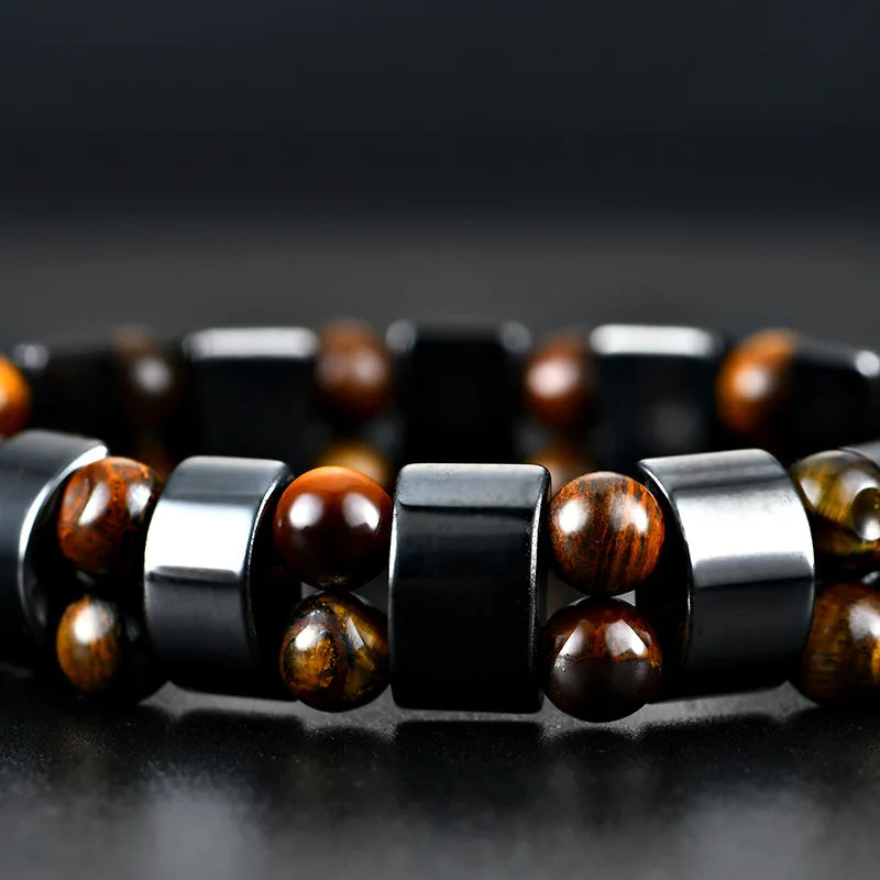 Hot Selling Men's Tiger Eye Stone Bracelet Men's Fashion Bead Black Stone Elastic Bracelet