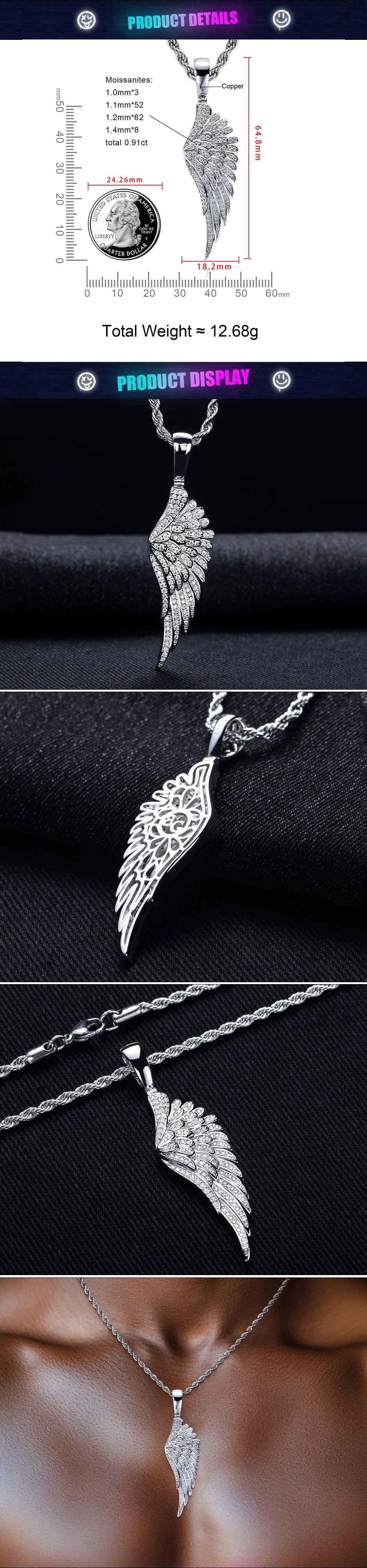 Iced Out Angel Wing Pendant — 14K Gold