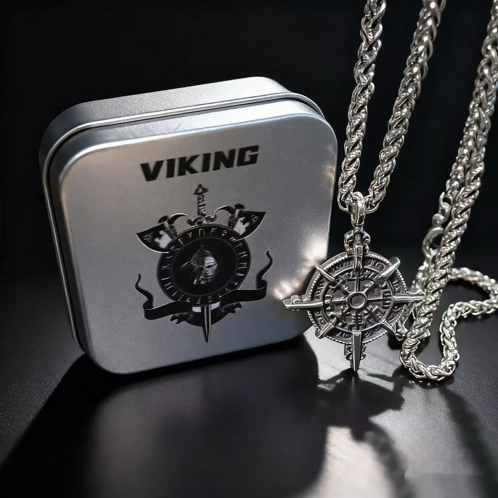 Compass Viking Steel Pendant 316L Rune Vintage